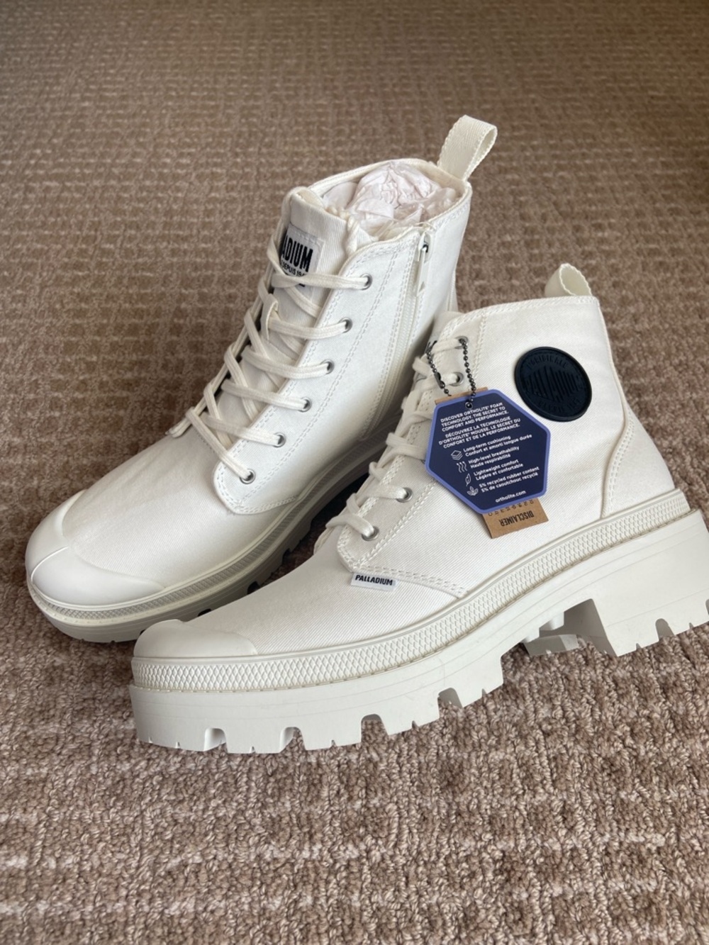 Palladium Women's Off-White Canvas Lace-Up‎ Combat Boots Size 9.5 NWT Streetwear